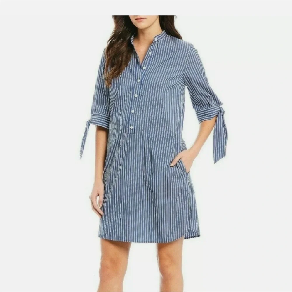 Michael Kors striped cotton poplin mini dress with tie sleeves - Picture 3 of 5